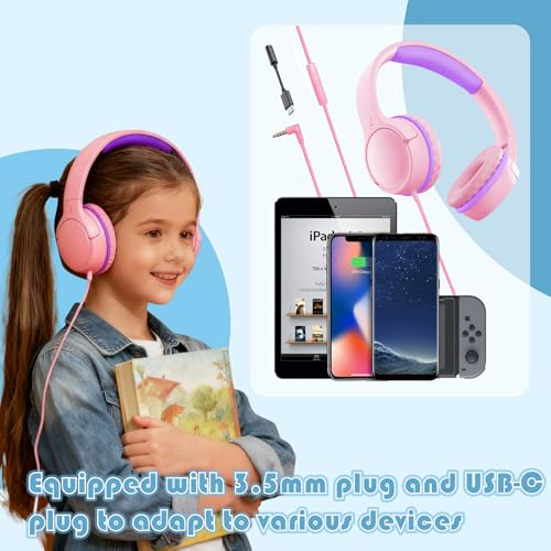 Casque audio enfant pliable microphone USB-C tablette et PC