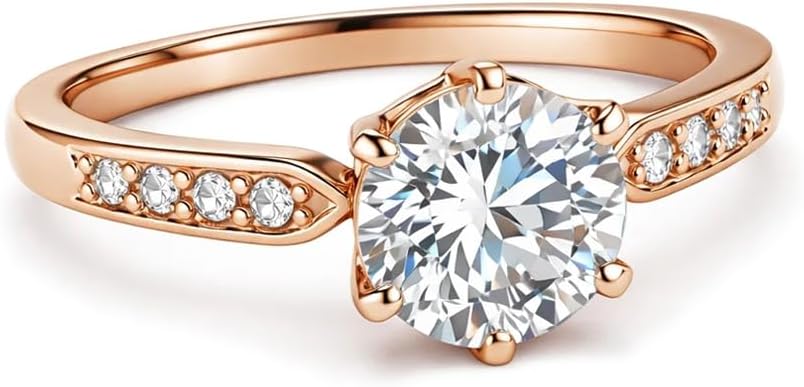 2ct Round Cut CZ Engagement Ring for Women, Solitaire Ring with Pavé Band, Simulated Diamond Promise Ring R294/R295