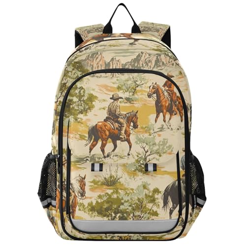 Western Cowboy Theme Backpack Lightweight Bookbag Laptop Backpack College School Bag with Reflective Stripes