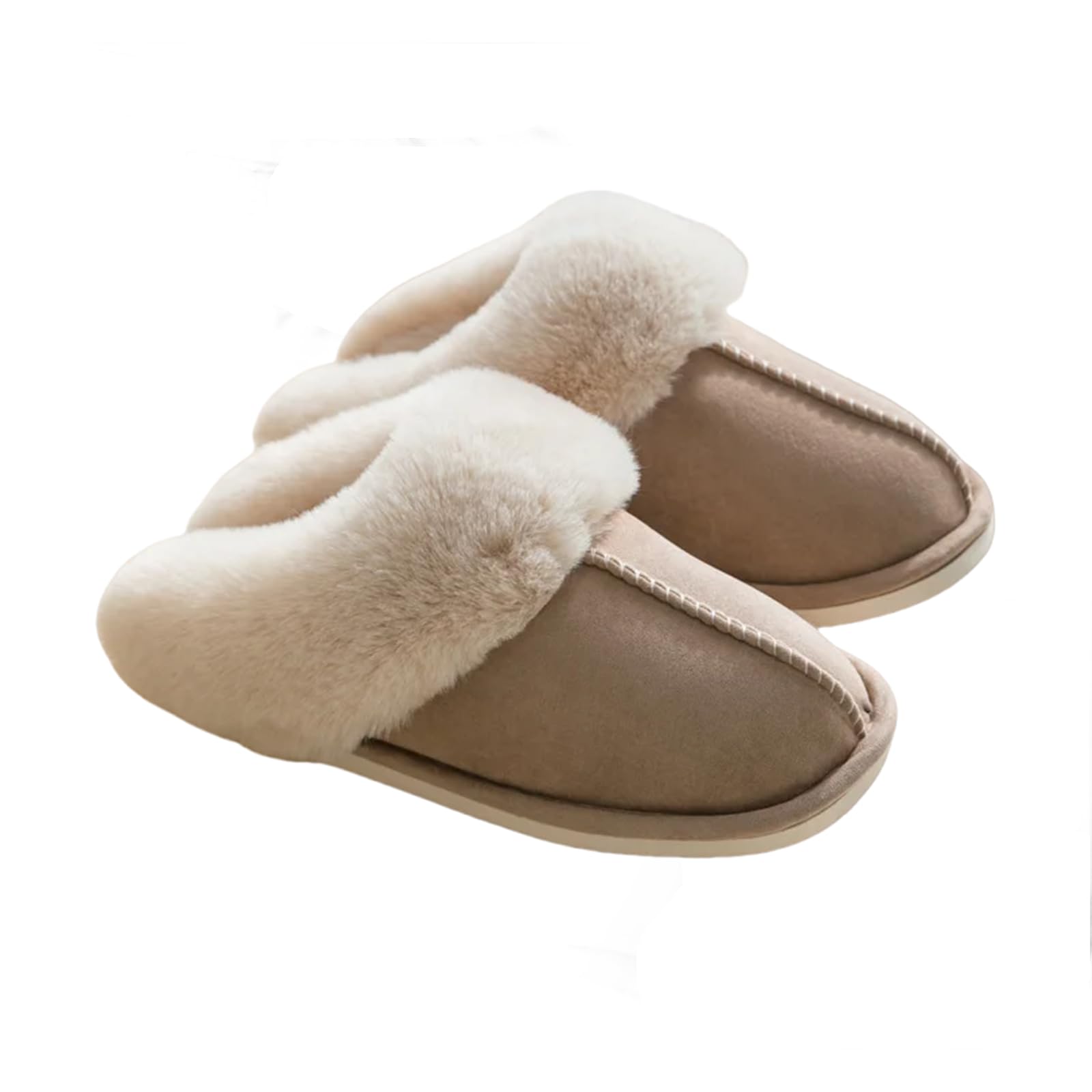 Hausschuhe Damen Winter Warme Pelz-innenpantoffeln Für Frauen Weiche Plüsch, Baumwollpolster, Bequem, Anti-rutsch Und Flauschig-Light Curry-36-37