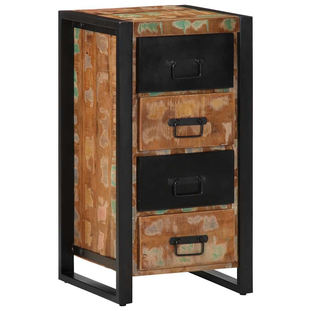 Armoire à tiroirs multicolore en bois massif vieilli 40 x 40 x 75 cm avec pieds en métal, buffet pour salon, couloir ou chambre à coucher, commode avec tiroirs et porte pratique