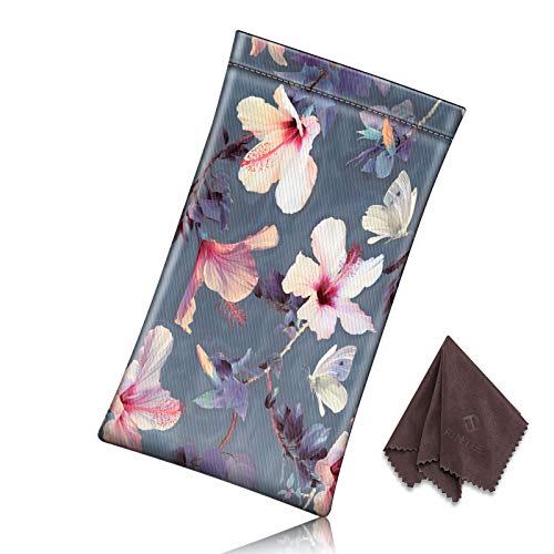 Image of FINTIE Soft Eyeglasses Case with Cleaning Cloth, Portable Squeeze Top Vegan Leather Glasses Pouch, Sunglasses Eyewear Bag