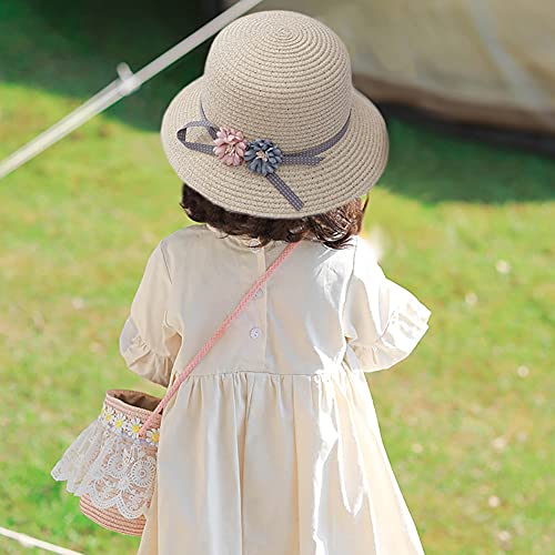 WeeH Girls Summer Hat Bag Set Wide Brim Hat Sun Beach Hats with Shoulder Bag3