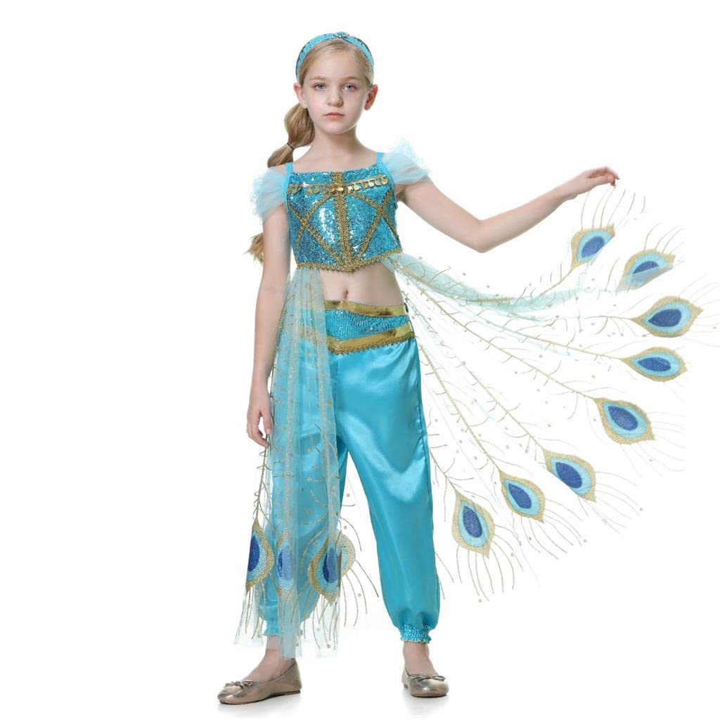 Lito Angels Arabian Princess Jasmine Costume Fancy Dress Up Belly Dance Wear Top and Pants Set for Kids Girls Age 6-7 Years, G