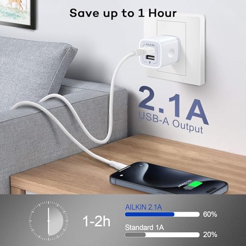 Image of 5Pack USB Wall Charger, Charger Adapter, AILKIN 2.1Amp Dual Port Quick Charge Plug Cube for iPhone 17 /Air /16e /16 /15 /14 /13 /12 /SE /11 Pro Max, Samsung Galaxy, Moto, Kindle Fire Charging Box Block