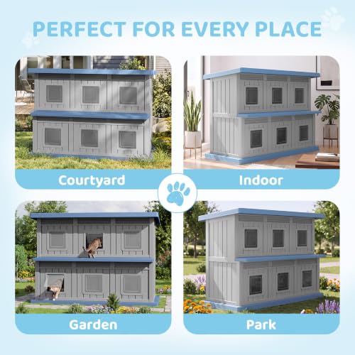 Image of Fancyango Cat House Bed Cave, Dual-Layer Large Cat Houses for Outdoor Cats