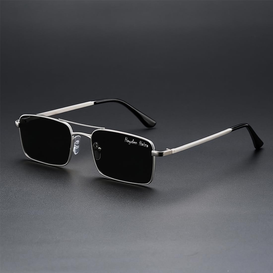 hayden haiza Retro Square Fashion Sunglasses, Silver Metal Frame, Black Lenses, Rectangular Style, UV Protection-picture-30