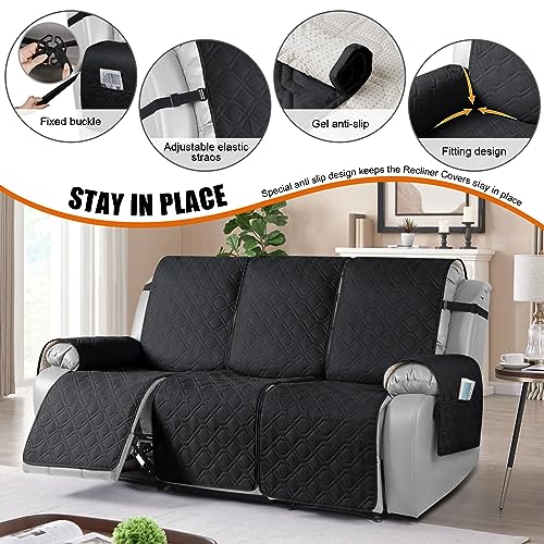 Image of VANSOFY Waterproof Recliner Couch Covers Washable, Black,3 Seater | 1-Piece, Non-Slip with Elastic Straps, Sofa Cover with Pocket for Dogs, Pets
