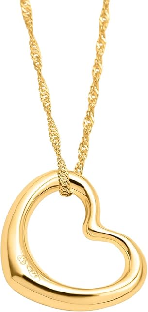 TJC Italian Made Vicenza Collection 9ct Yellow Gold Heart Pendant Necklace with Chain Size 18 Inches Gift for Girlfriend Wife Mother Solid Plain Jewellery in Glossy Finish Metal Wt. 1.01 Grams