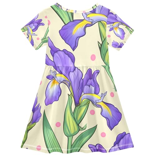 Toddler Girls Dresses 2t Purple Iris Flowers Green Leaves Beige Summer Short Easter Casual Dress Children2