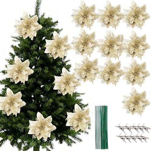 HanYun 10 Stücke Weihnachten Funkeln Weihnachtsstern Blumen mit 10pcs...