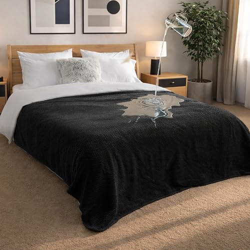 Dreamzie - wasserdichte Decke - Hundedecke Sofa Bett Auto Outdoor 152x203cm - Reversible und Maschinenwaschbar Liebesdecke aus Sherpa Fleece - Schwarz