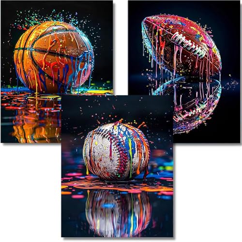 YOLENIXDiamond Art Kits for Adults Beginner 3 Pack Graffiti Sport DIY Modern Diamond Painting Kits 5D Diamond Dots Gem Art Crafts with Tools Round Full Drill Crafts for Home Wall Decor&Gift-12x16in