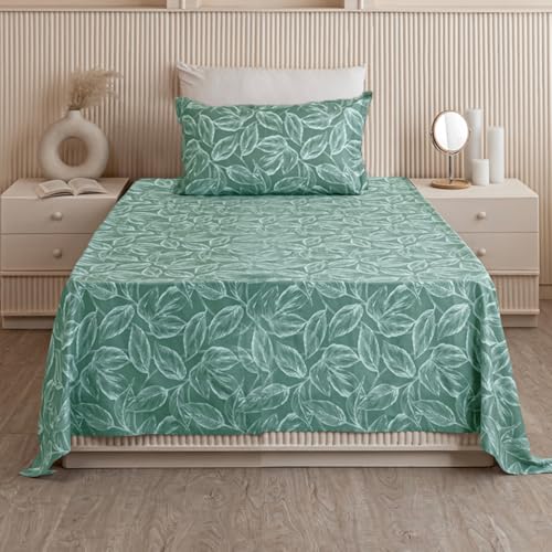 Image of HOMEMONDE Single Bedsheet 60 x 90 Inch Premium Cotton 210 TC Luxurious Printed Flat Sheets with 1 Pillow Cover, Perfect for Home Decor & Gifting - Aqua Blue