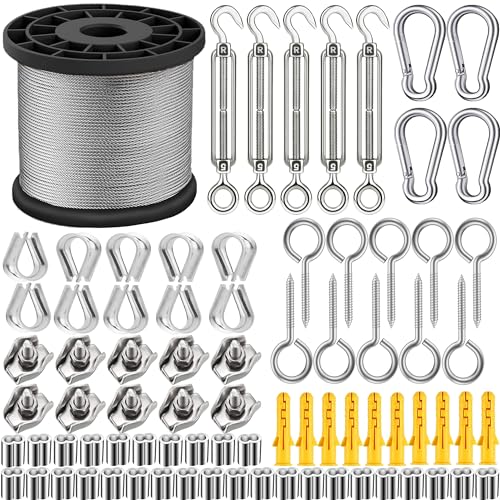 GZFTMKOBNS 50 M Drahtseil-Set 2 Mm – Edelstahl 304, Ummantelt, Mit M5 Spannschlössern & Zubehör – Für Rankhilfe & Gardinen