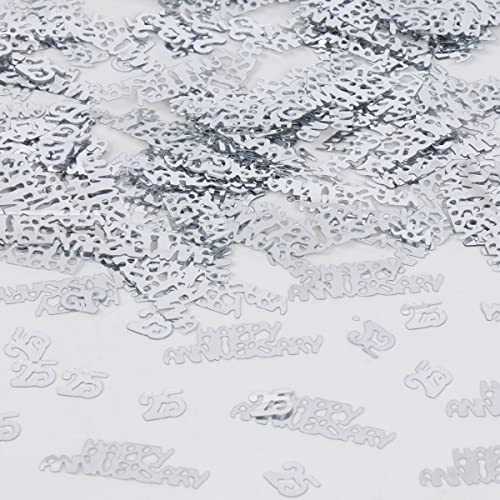 Hrovsur 25 Happy Anniversary Confetti Glitter - Silver 25th Anniversary Party Table Decorations Happy Anniversary Confetti, Perfect for Table Decorations Party Supplies DIY Craft
