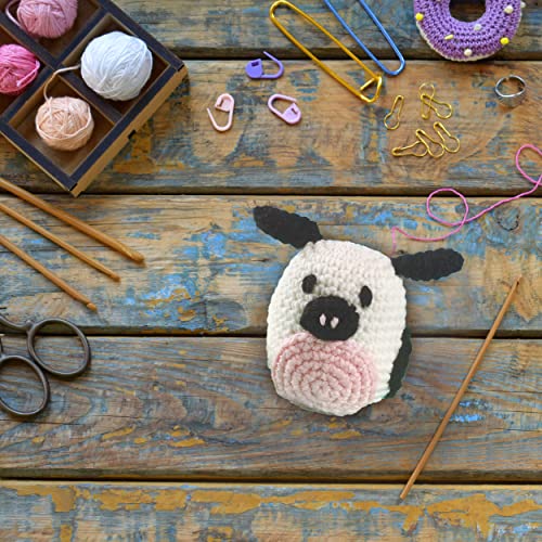 Image of LEISURE ARTS Pudgies Animals Crochet Kit, Cow, 3 inch, Complete Crochet Kit, Learn to Animal Starter Kit for All Ages, Includes Instructions, DIY Amigurumi Kits