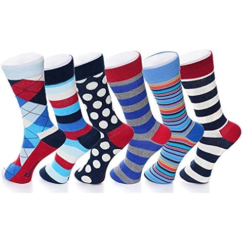 alpine swiss Mens Cotton 6 Pack Dress Socks Striped & Argyle Bright Color Pack Cover
