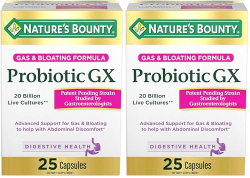 Nature's Bounty Probiotic, for Occasional Gas and Bloating Dietary Formula, Dietary Supplement, Helps with Abdominal Discomfort, Promotes Digestive Health, 25 Capsules (Pack of 2)