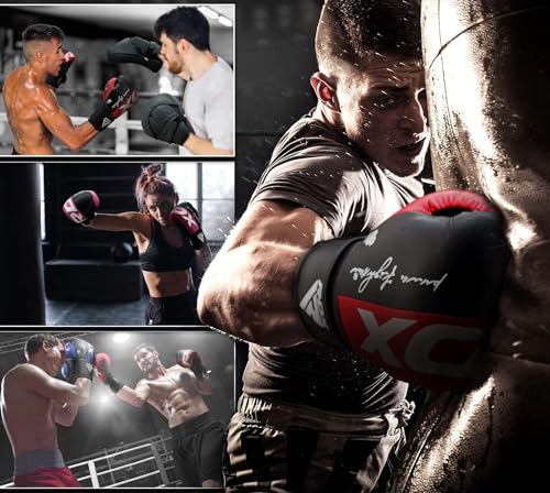 Image of RDX Boxing Gloves, Maya Hide Leather Training Gloves for Muay Thai, Kickboxing, Sparring, Punch Bag, Punching Bag, Kickboxing Gloves, Martial Arts Training, Home Gym, Men, Women, 8 10 12 14 16 oz