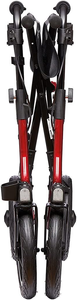 The TAiMA XC Outdoor Rollator shown in its folded, compact state, viewed from the front.