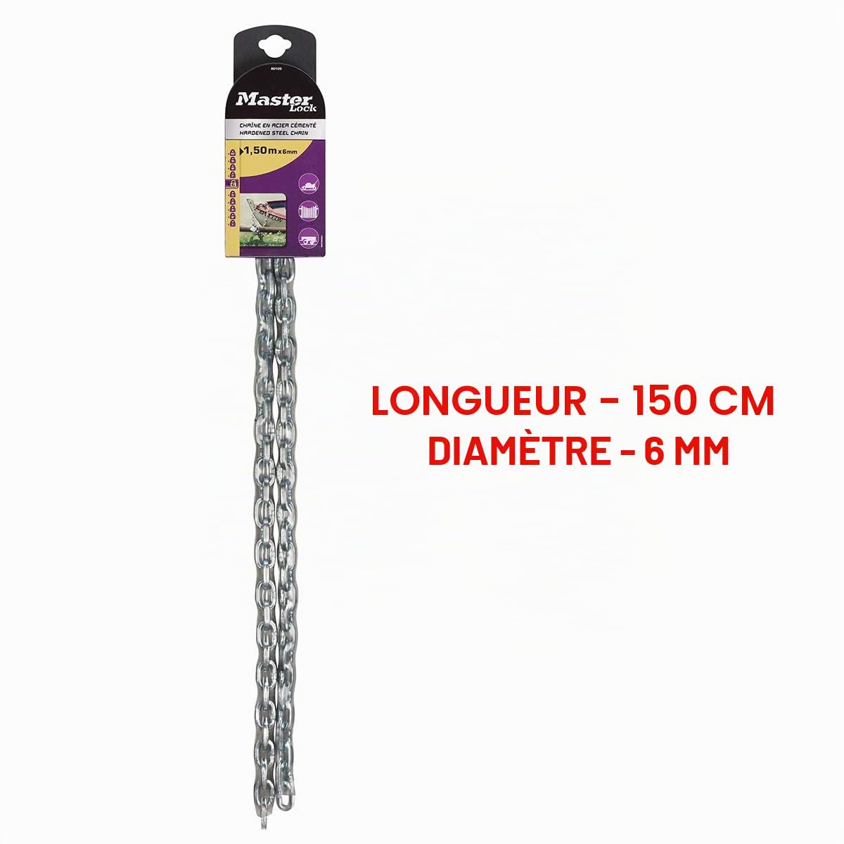 Master Lock 8012EURD Chaîne en acier cémenté, 150 cm x 0,6 cm