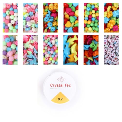 Image of ambitieux Bracelet Making Craft Kit 12 Types of Colorful 400+ pcs of Plastic Beads with Elastic- (Light Open Multicolor 2)