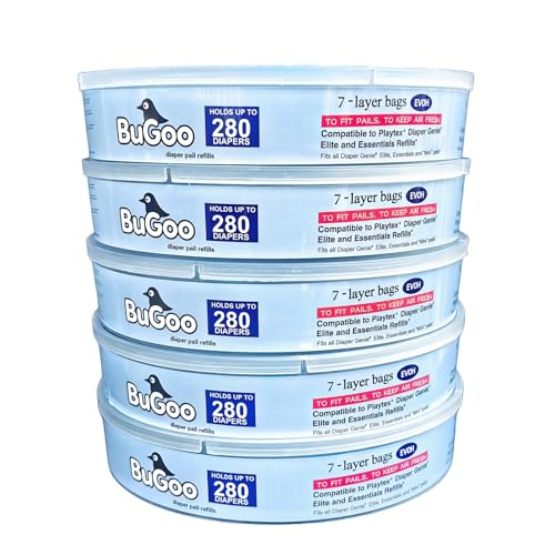 Image of Round Diaper Pail Refill Bags Compatible with Diaper Genie & Munchkin, 7-layer Thick Odor Lock Unscented Trash Disposal, 5 Pack 1400 Count