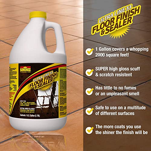 Ultra High Gloss 33% Solids Floor Finish Wax - 1 Gallon (More Durable, Less Coats, Less Labor) #TOP2