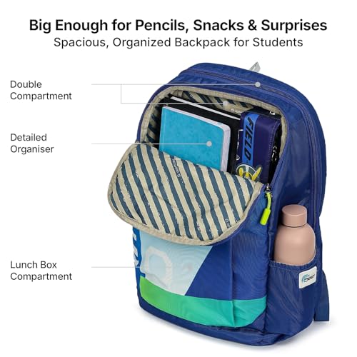 Image of uppercase Campus School Backpack | Well-Padded, Double Compartment with File Sleeve, Organizers, Side Bottle Pocket | For Boys & Girls | 500 Days Warranty