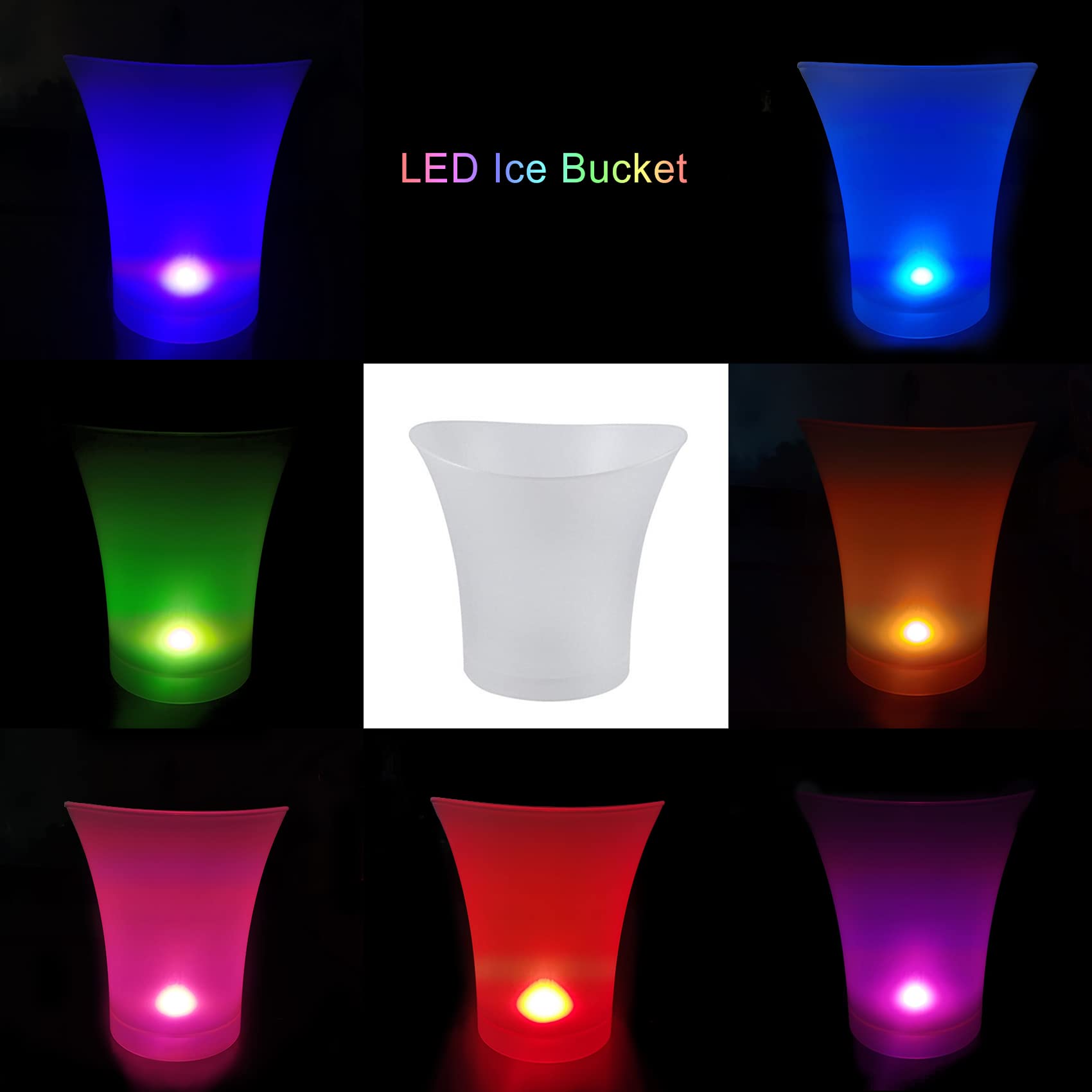 Secchio per ghiaccio LED, 5 pezzi, secchio per champagne luminoso, secchio multicolore per vino, birra, bevande, per riunione familiare, bar, feste, serate, 5 l
