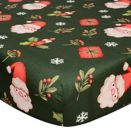 Image of Cloele Christmas Santa Crib Fitted Sheet for Boys Girls - Green Baby Nursery Sheet Cozy Bed Sheet for Standard Crib and Toddler Mattresses Crib Mattress Infant Sheet