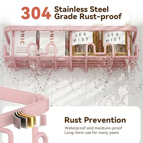 Image of YASONIC Shower Caddy Adhesive, 100% Rustproof Shower Organizer with Soap and Toothbrush Holder, Large Capacity Shower Shelves for Inside Shower, No Drill Shower Storage for Home (5 Pack Pink)