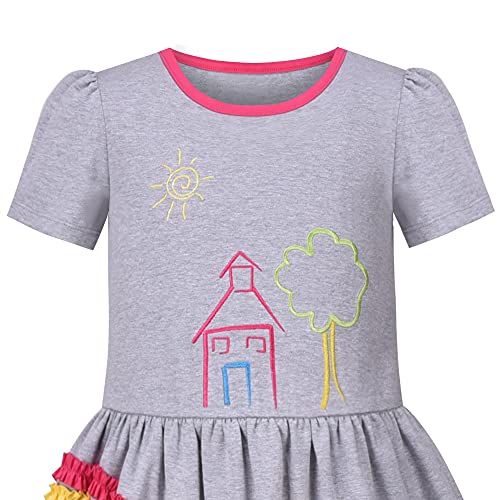 Image of Sunny Fashion Girls Dress Colorful Striped Knitted Cotton Stretch School