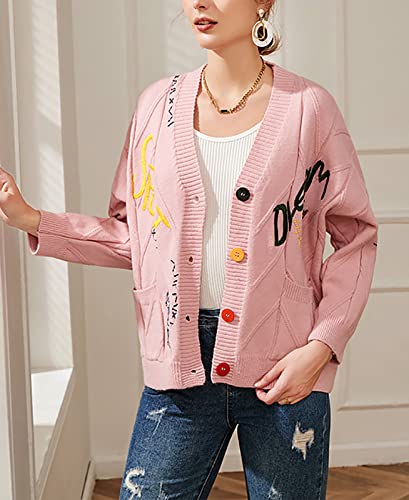 Image of utcoco Womens Open Front Cardigan Cable Knit Long Sleeve Button Down Embroidery Cardigan Sweaters