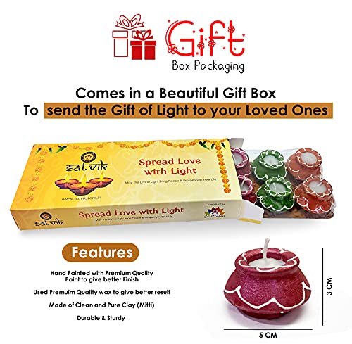 SATVIK-10-Pc-Set-Matki-Clay-Diya-Diwali-Wax-Filled-Dia-for-Puja-Pooja-Traditional-Handmade-Terracotta-Earthen-Vilakku-Oil-Lamp-Diyas-Natural-Mitti-Welcome-Deepawali-Decoration-Indian-Gift-Items