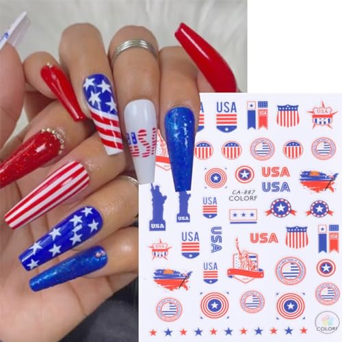 Sutaozhi SUTAOZHI-228 8Pcs 4Th Of July Nail Stickers Usa Statue Of Liberty Flag Star Fireworks Bow Nail Design Decals Patriotic Star Nail Art Stickers 3D Independence Day Nail Decals thumb #4