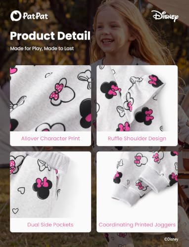 Image of Disney Outfits for Girls Long Sleeve Shirt Pocket Pant Toddler Sweatsuit | Officially Licensed丨Girls Clothes丨2-Piece Outfit丨Allover Print丨Ruffle Shoulder丨Jogger Pants丨Soft Feel丨Easy Care丨Mix & Match