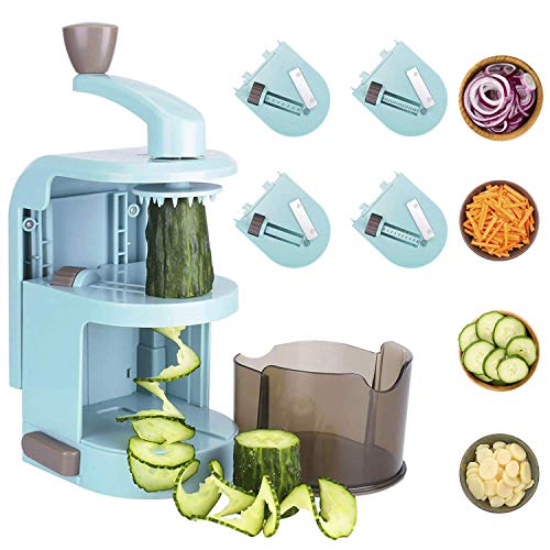 4 in 1 Gemüsehobel, Spiralschneider Gemüseschneider mit Behälter, am besten für Salat, Zucchini-Nudeln, Pasta, Low Carb/Paleo/Glutenfreie