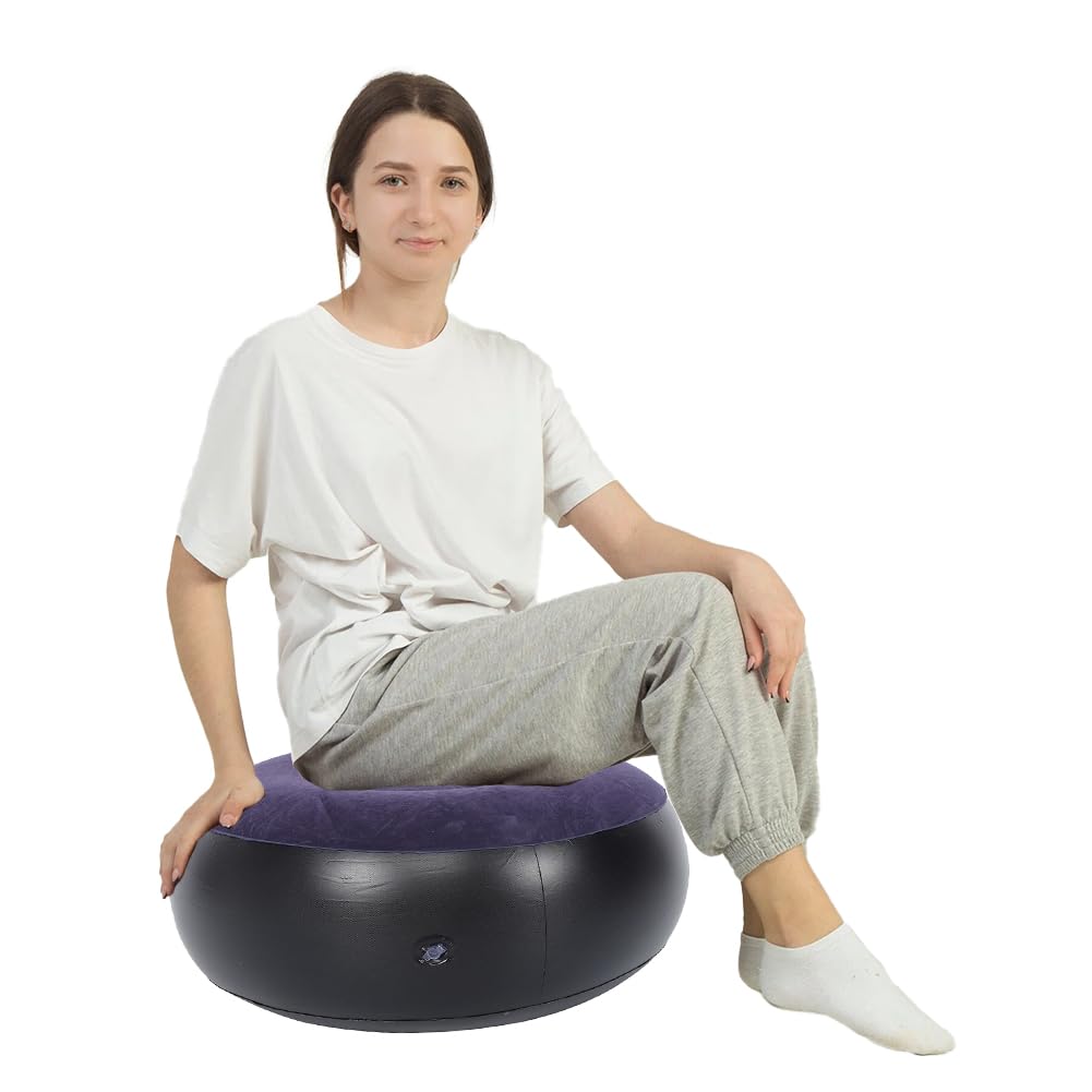 Tabouret Gonflable Intérieur Extérieur, Flocage Repose Pieds Canapé Coussin Rond Pouf à Air Pour Enfants Tout Petits Adultes Maison Patio Jardin Camping Yoga Noël maison jardin jeux pique niques plage
