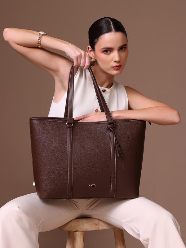 Image of Kazo Bag Chocolate Brown Structured Shoulder Handbag | Premium Faux Leather Purse