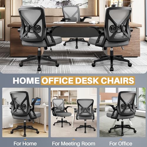 Image of FelixKing Office Chair - Ergonomic Desk Chair Breathable Mesh Task with Wheels and Lumbar Support Home Desk Office Chairs with Flip up Armrest Rolling Swivel for Home Computer Dark Gray
