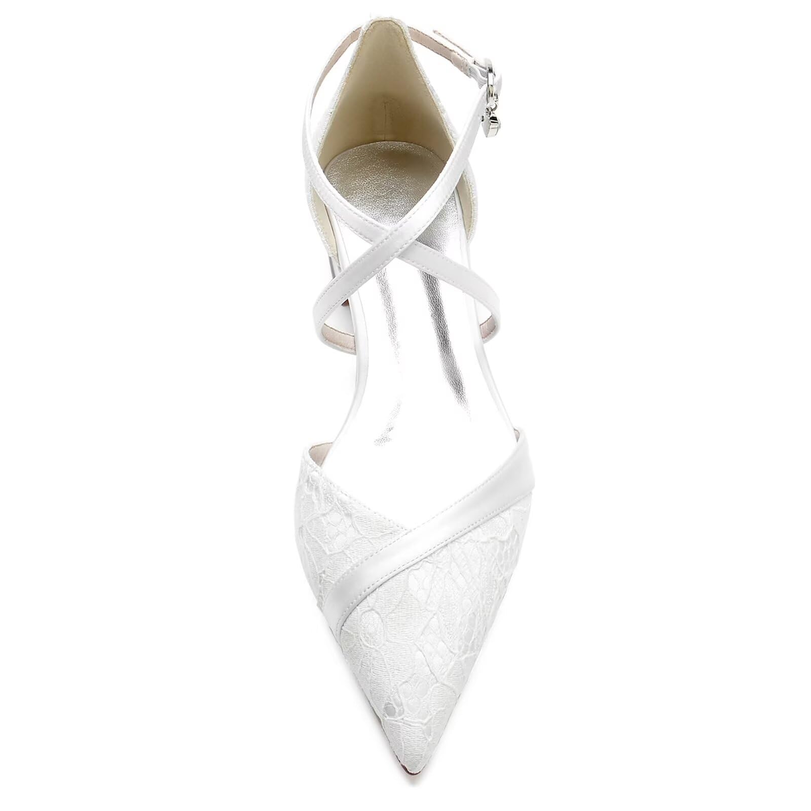 Scarpe da Sposa Donna con Tacco Largo 2,5 cm - Eleganti Décolleté in Pizzo a Punta - Sandali Cerimonia con Cinturini - Ideali per Matrimonio e Sera