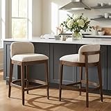 Christopher Knight Home Calista Indoor Wooden Counter Stool Set of 2, Upholstered Seat with Foam Cushion, Kitchen Bar Stools with Rubberwood Frame and Footrest for Dining Island, Beige + Walnut