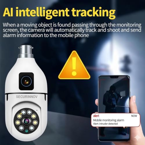 Image of securinnov 4MP /8MP Dual Lens WiFi Light Bulb Camera | Full HD | Color Night Vision | Motion Detection | Two Way Audio | Wireless Home Security Camera with Mobile App V380 Pro (Dual Lens Light Camera)