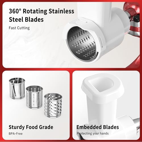 Stainless Steel Slicer Shredder Attachment for KitchenAid Stand Mixer, Cheese Grater, Fresh Prep Slicer, Salad Maker, 3 Blades Compatible with kitchen aid accessories, Dishwasher safe - Thumbnail 2