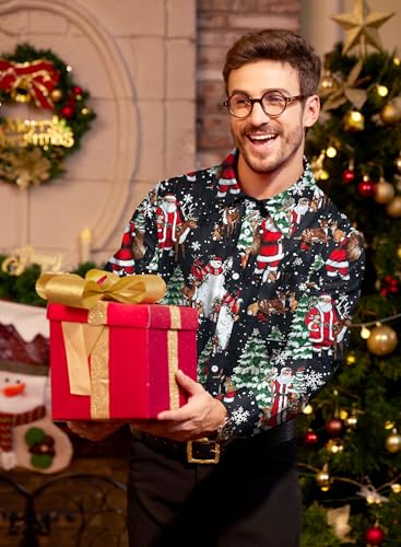 Arvilhill Men's Christmas Shirts Long Sleeve Novelty Xmas Button Shirts (S-3XL)3