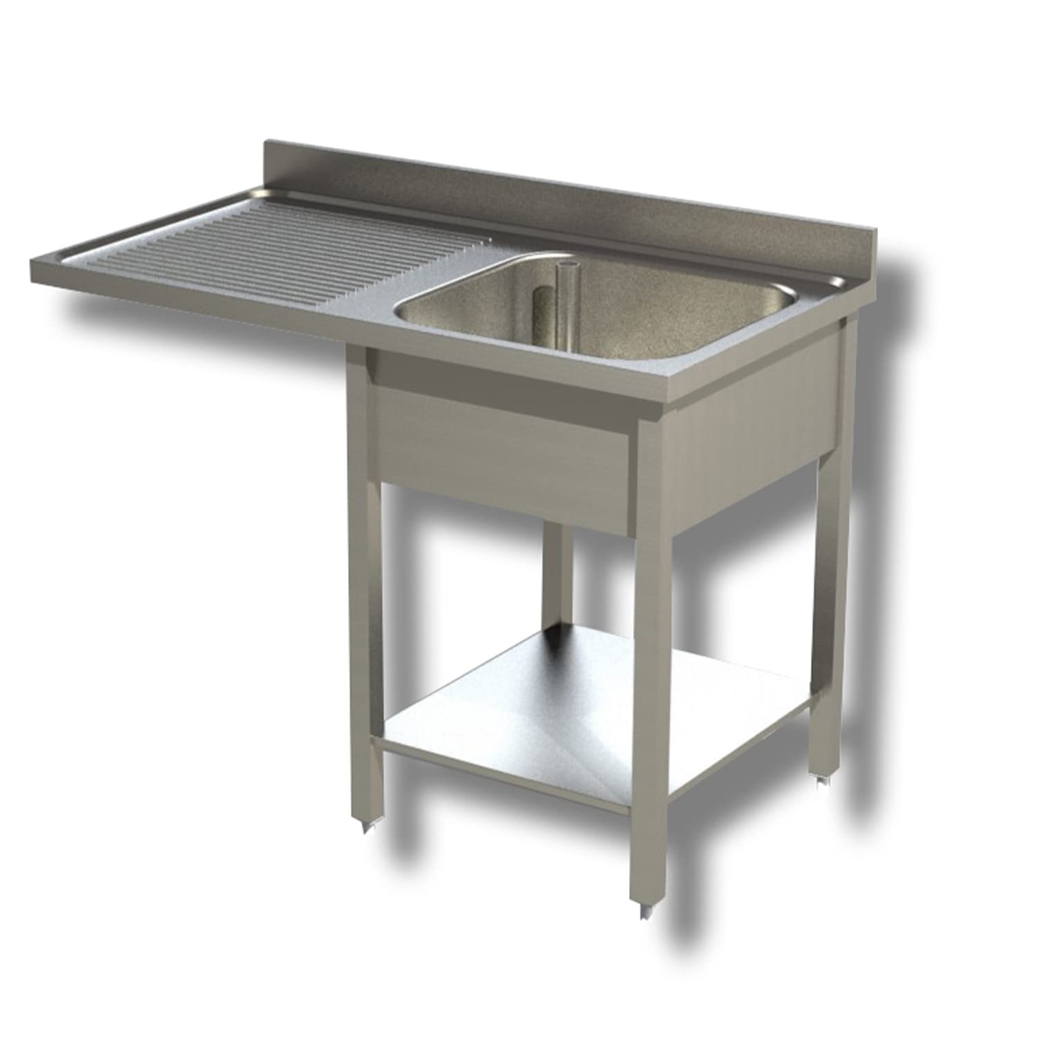 Ristoattrezzature Lavello in Acciaio Inox - Professionale, per Cucine Ristoranti e Pizzerie - 1 Vasca, Gocciolatorio a Sbalzo a Sx - 120x60x85h