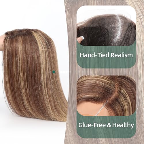 Image of Brown Mixed Blonde Wig Human Hair Pre Plucked Straight Short Bob Wigs 5x6 UHD Lace Front Wigs Remy Real Human Hair for Women 14Inch