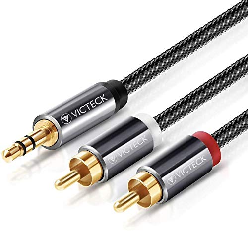 [1M] Câble RCA Jack Audio 1M, VICTECK Nylon Tressé Jack Stéréo 3.5mm Mâle vers 2 RCA Mâle Y Auxiliaire Audio Stéréo Câble- Plaqués Or